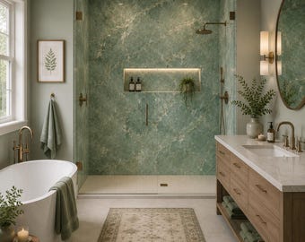 Verdant Jade Green Onyx Marble Tile Shower Panel 48" x 96", Waterproof Bathroom Cladding, Modern Tile Alternative