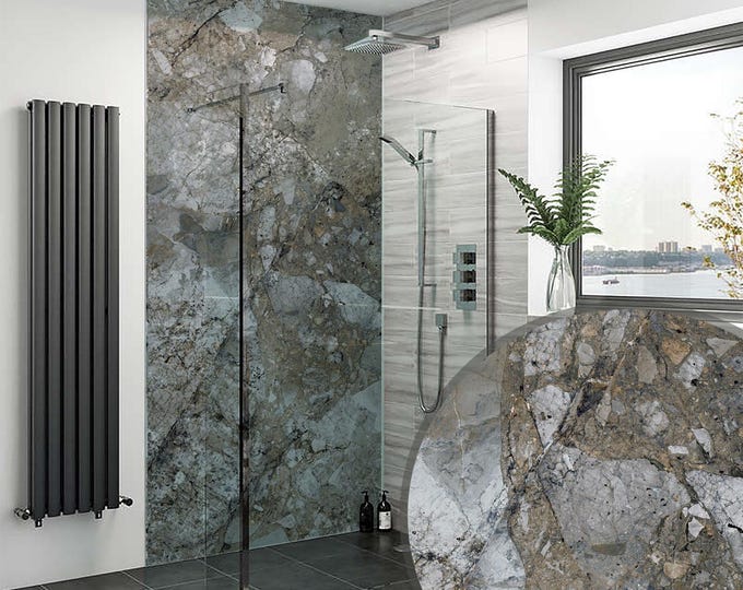 Mink Grey Marble Shower Panel, Waterproof Bathroom Wall Cladding