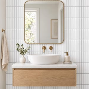 Ivory Linear Tile Wallpaper, Vertical Subway Effect, Modern Minimalist Wall Decor
