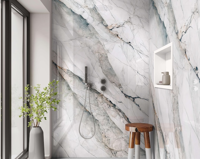Lamura Veined Marble Shower Panel, Waterproof Modern Bathroom Wall Cladding