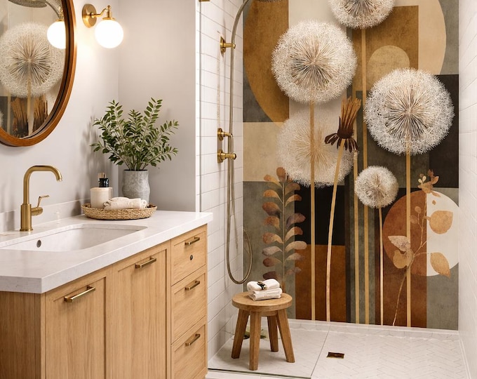 Golden Bloom Shower Panel 48" x 96", Waterproof Bathroom Cladding, Modern Tile Alternative