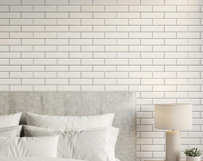 White Subway Tile Wallpaper, Faux Ceramic Brick Wall Pattern, Modern Kitchen Bathroom Wallpaper, Minimalist White Tile Effect