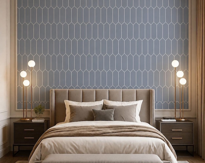 Elongated Hexagon Onyx Blue Minimalist Geometric Wallpaper Modern Hexagon Pattern - Removable Wall Mural