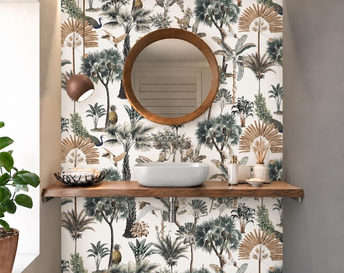 Exotic Palm Trees Shower Wall Panel, 48" x 96" Waterproof Bathroom Cladding