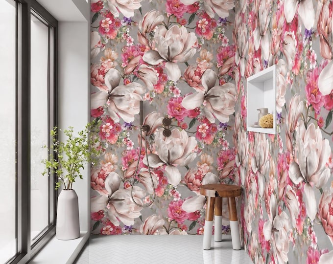 Magnolia Floral Shower Panel, Pink Botanical Waterproof Wall Cladding (Custom Size)