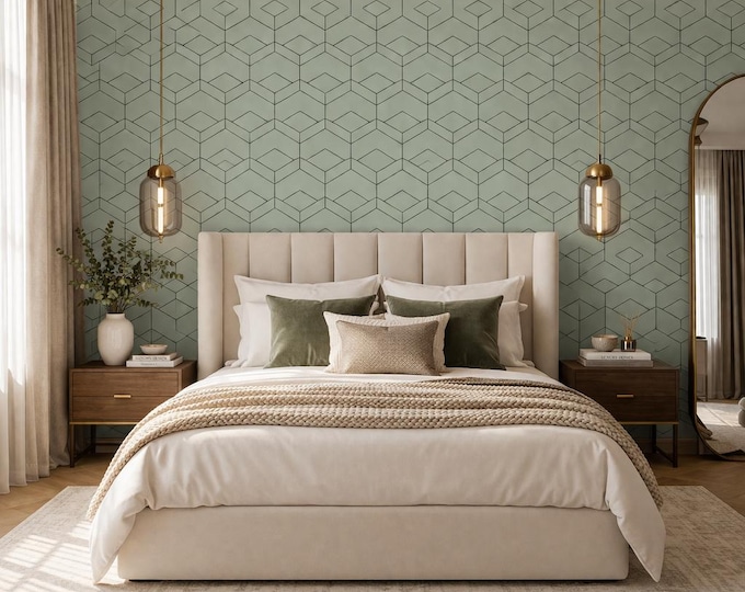 Abstract Hexagon Sage Green Wall & Living Decor Wallpaper