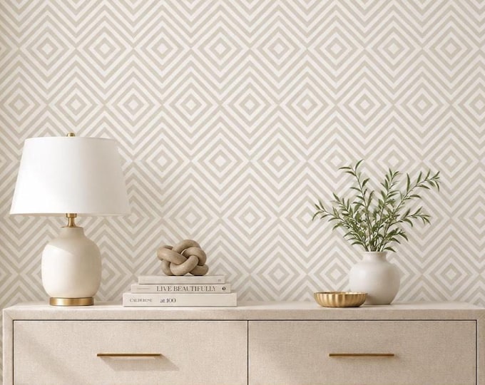 Ethereal Geometry Neutral Geometric Wallpaper, Beige Diamond Pattern Wall Decor, Modern Scandinavian Wallpaper, Minimalist Feature Wall,