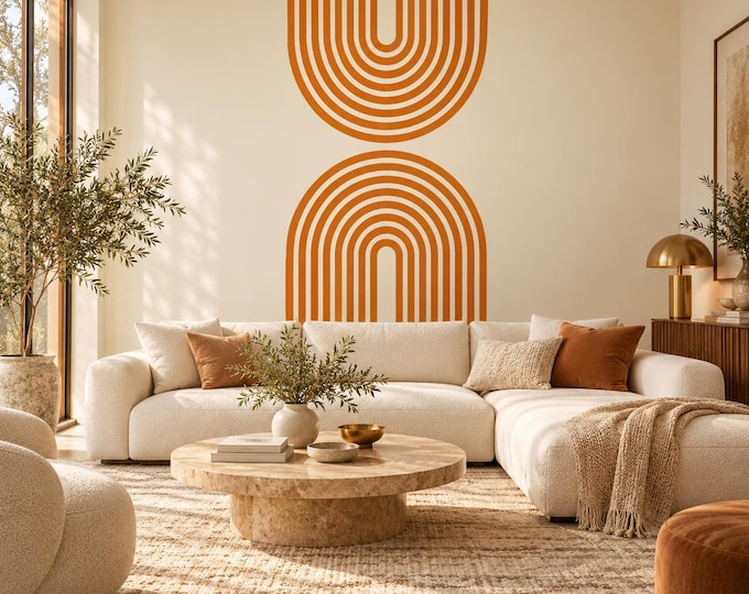 Retro Arch Wallpaper | Burnt Orange Geometric Wall Mural | Mid Century Modern Wallpaper