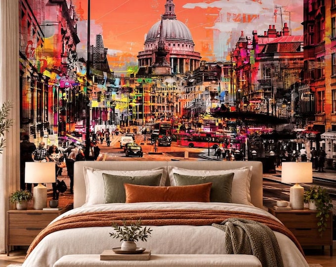 London City Wallpaper | St Paul’s Cathedral Wall Mural | Colourful Urban Street Art Wallpaper