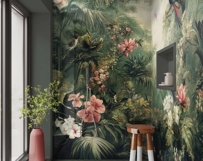 Tropical Jungle Shower Wall Panel, Custom Size Waterproof Bathroom Cladding, Grout-Free Tile Alternative