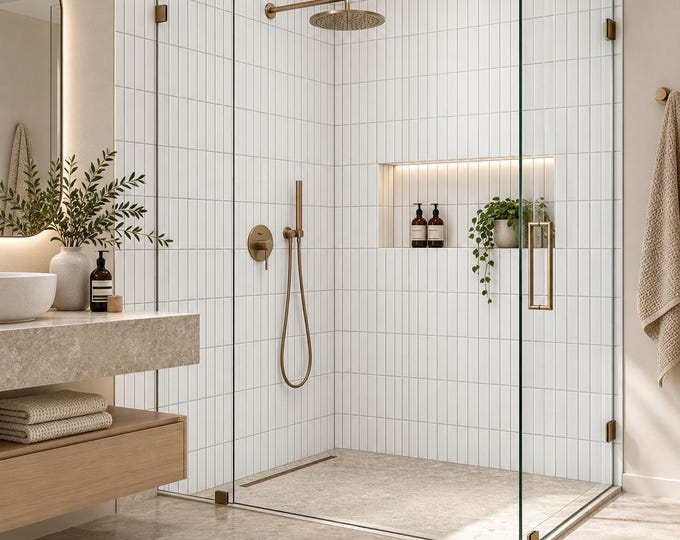 Waterproof Shower Wall Panel, Modern Tile Effect, Easy Install (Custom Size)