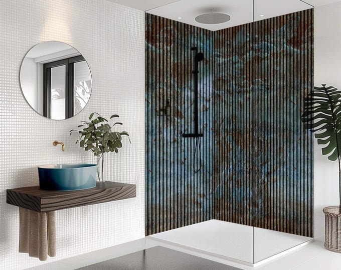 Blue Concrete Shower Panel, Waterproof Bathroom Cladding, Modern Tile Alternative