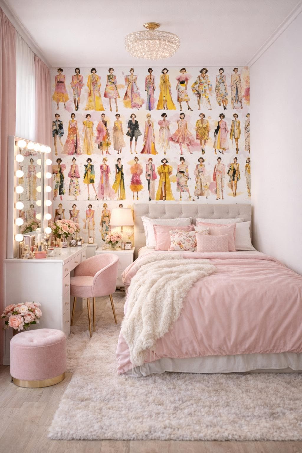 knee length dresses for ladies Charming Dressing Room Scene/Vintage Wallpaper/Wall Art