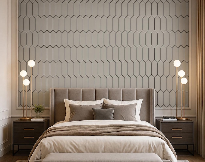 Elongated Hexagon Cloud Grey Minimalist Geometric Wallpaper Modern Hexagon Pattern - Removable Wall Mural
