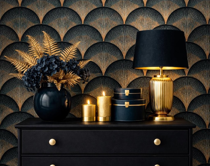 Art Deco Fan Wallpaper, Geometric 1920's Luxury Wall Mural (Mould-Resistant)
