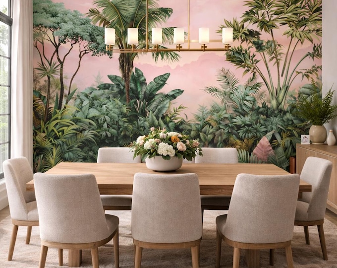 Pink Tropical Jungle Wall Mural – Custom Botanical Feature Wall