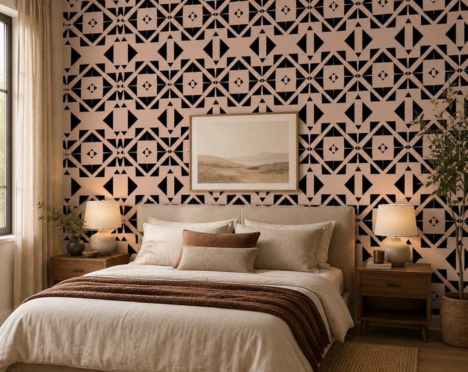 Art Deco Aztec Black Pink, geometric, modern tribal, and luxury interiors wallpapers