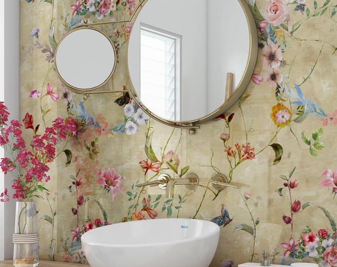 Botanical Floral Sand Shower Panel, Waterproof Bathroom Cladding, Modern Tile Alternative