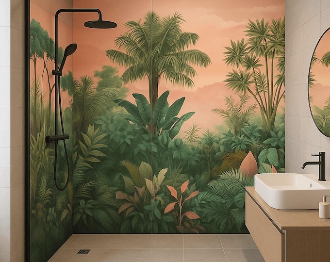 Pink Jungle Shower Panel, Waterproof Bathroom Cladding, Modern Tile Alternative