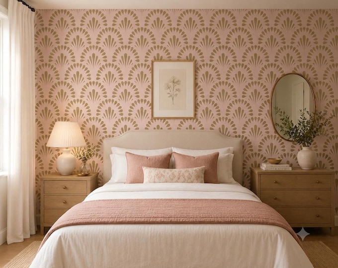 Art Deco Fan Gold Blush Pink Geometric Wallpaper Mural (Peel and Stick)