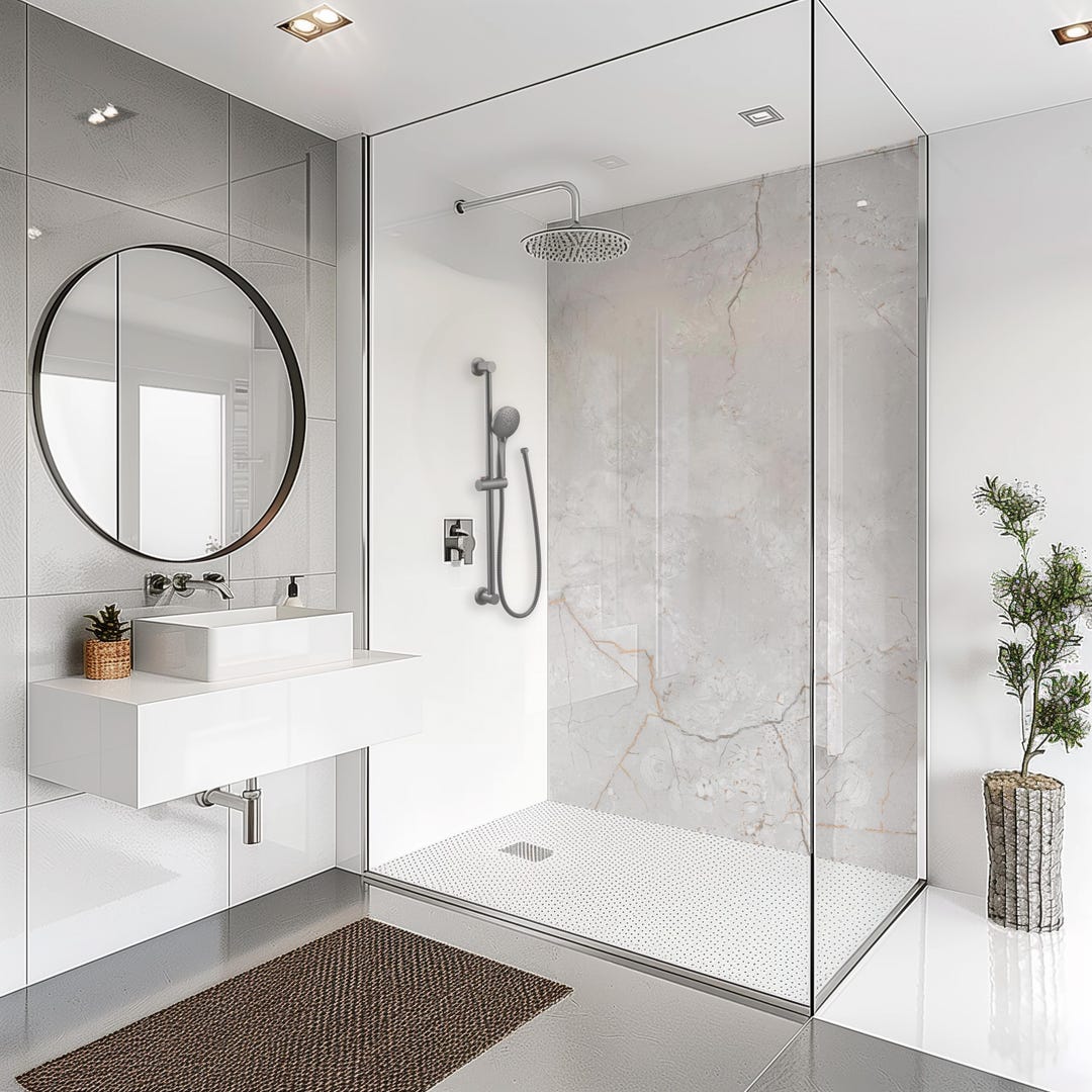 Marble Shower Panel, Waterproof Modern Bathroom Wall Cladding, Light ...
