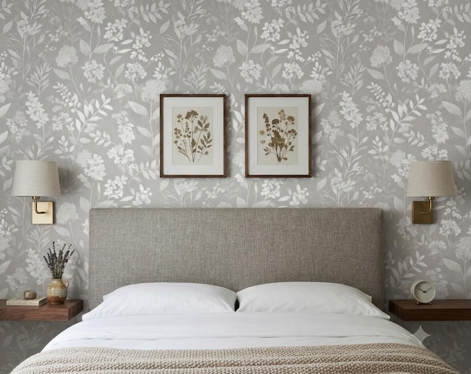 Botanical Whisper Neutral Wallpaper, Beige & White Floral Wallpaper, Soft Botanical Wall Decor, Elegant Bedroom and Nursery Wallpaper