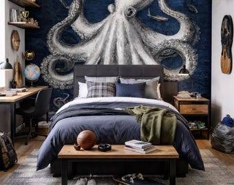 Giant Octopus Wall Mural – Nautical Theme, Mould Resistant Wallpaper