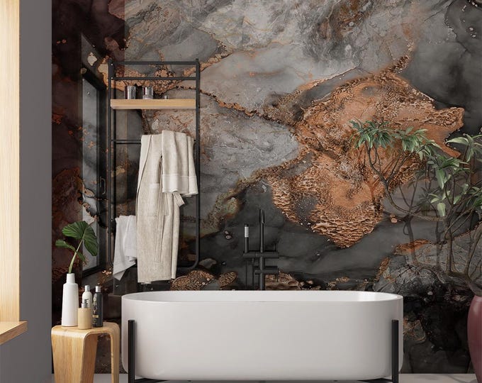 Grey Copper Shower Panel, Waterproof Modern Bathroom Wall Cladding, Marble Effect