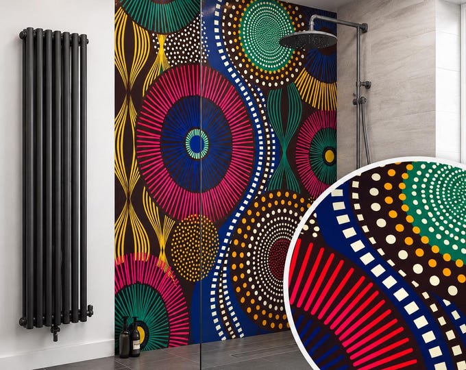 African Wax Print Shower Wall Panel – Colourful Ankara Inspired Waterproof Bathroom Panel