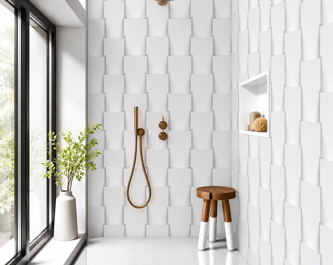 Sahara Stitch 3D Geometric Shower Panel, Minimalist Woven Bathroom Cladding