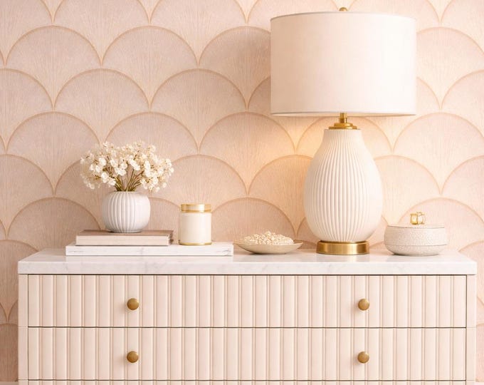 Art Deco Fan Wallpaper, Geometric Scallop Wall Mural, Mould-Resistant Custom Feature Wall