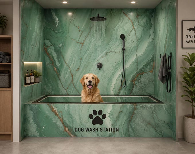 Custom Dog Shower Panel | Waterproof Pet Wash Station Splashback, Grooming Decor