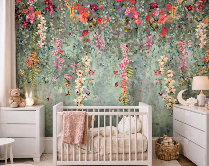 Botanical Floral Wall Mural – Custom Made, Mould-Resistant