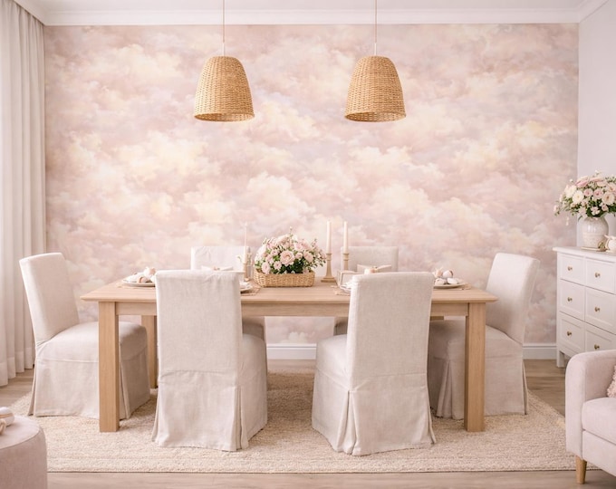 Pink Cloud Wall Mural – Girls Nursery Wallpaper, Mould-Resistant