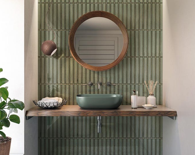 Green Herringbone Shower Panel, Waterproof Modern Bathroom Wall Cladding
