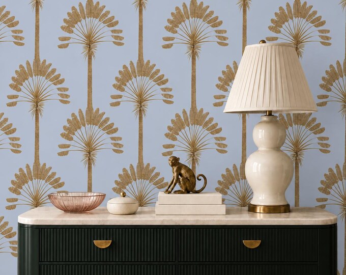 Art Deco Palm Tree Wallpaper – Vintage Botanical Seamless Wall Mural