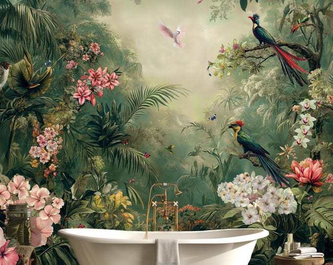 Tropical Rainforest Shower Panel, Custom Made Waterproof ACM Feature Wall, Grout-Free Luxury Bathroom Cladding