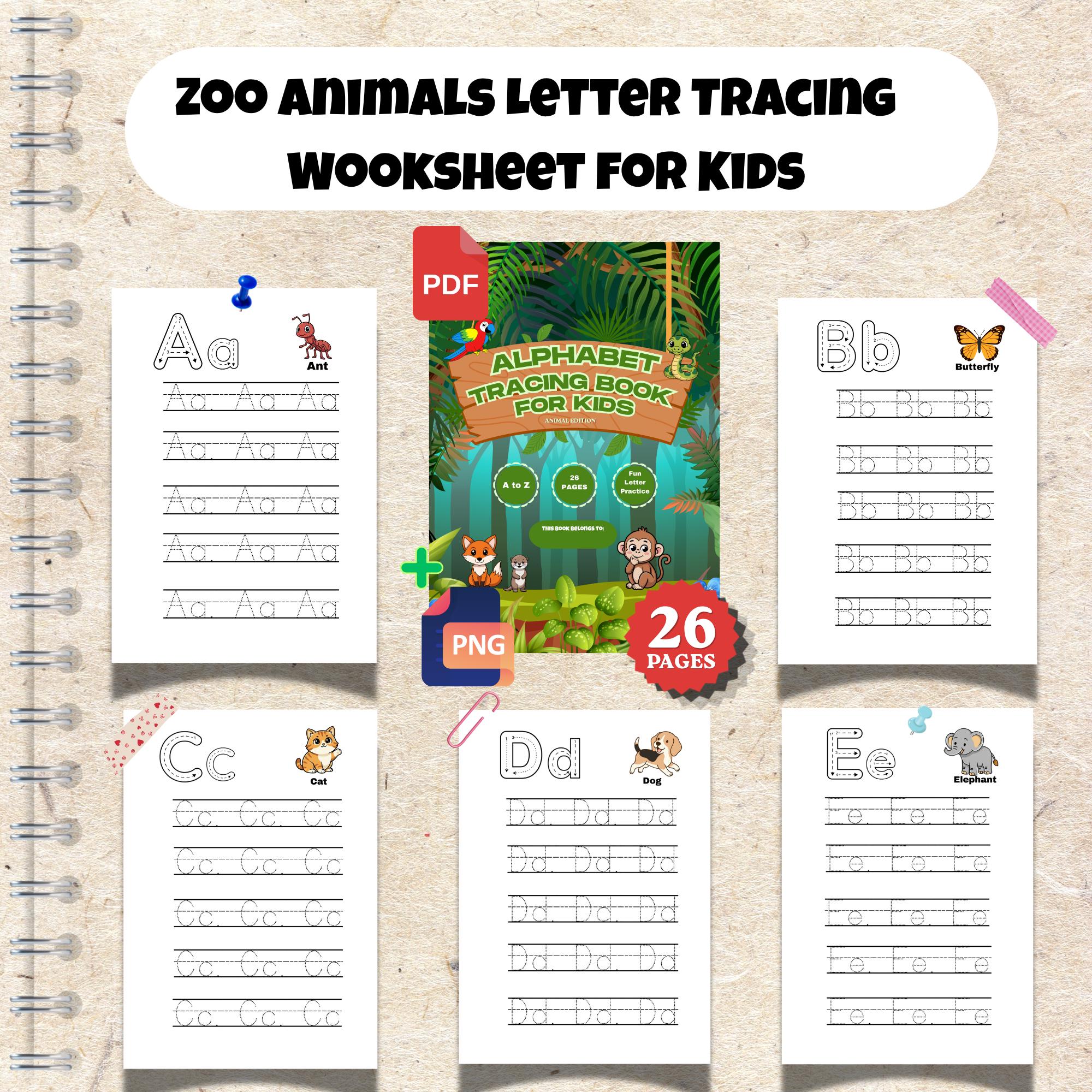 Zoo Animals Alphabet Tracing Worksheet | ABC Handwriting Practice (PDF ...