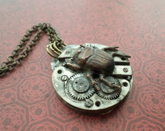 Steampunk Neo Victorian Japanese Beetle Bug Key Necklace II