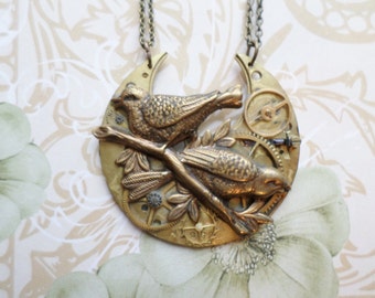 Steampunk Victorian 2 Birds on a Branch Watch Piece Necklace