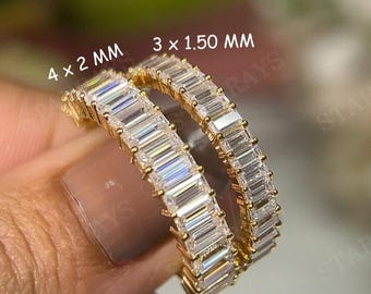 Baguette Cut Moissanite Wedding Band Women 14K Gold Half Eternity Vertical Baguette Ring