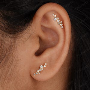 14k Moissanite Ear Climber Earrings For Women Solid Gold Helix Prong Flat Back Earrings