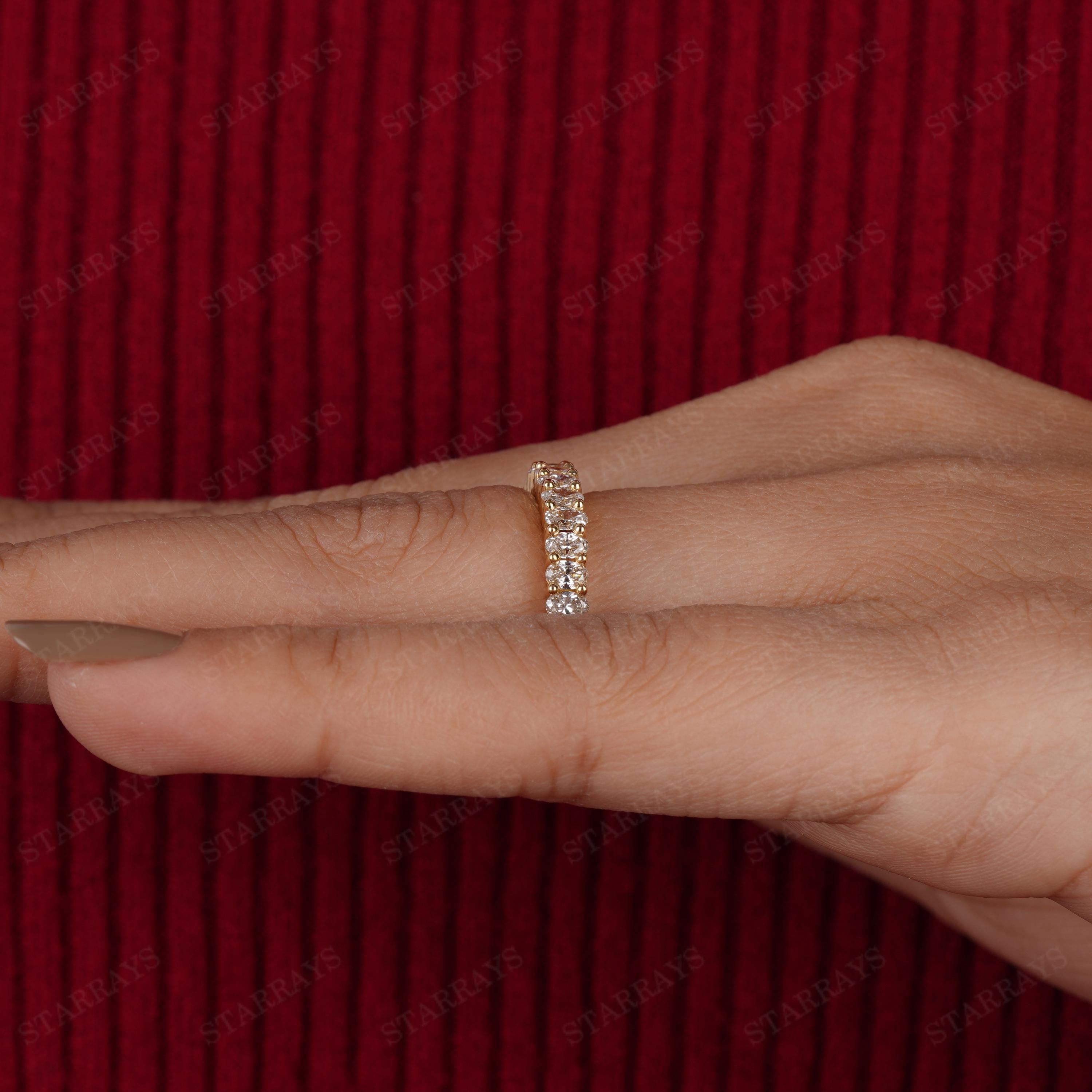 14K Gold Oval Cut Moissanite Half Eternity Wedding Band - Etsy