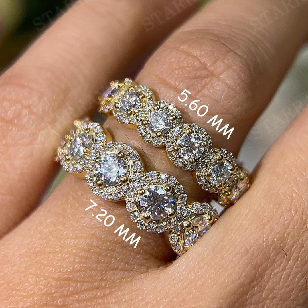 Pave Round Engagement Ring 14K Gold Moissanite Eternity Wedding Band ...
