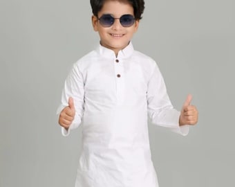 White Kids Kurta Pajama Set: Handmade Formal Wear