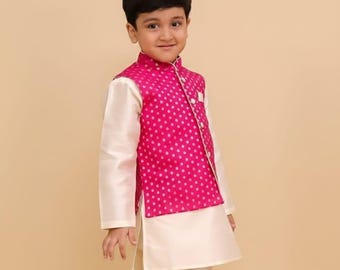 男の子用クルタパジャマ（ネールジャケット付き）、キッズウェディングスーツ、男の子用ウェア、