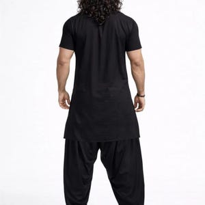 Men's Black Cotton Pathani Suit, Traditional Kurta Pajama Set image 5