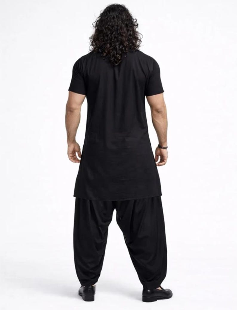 Men's Black Cotton Pathani Suit, Traditional Kurta Pajama Set image 5
