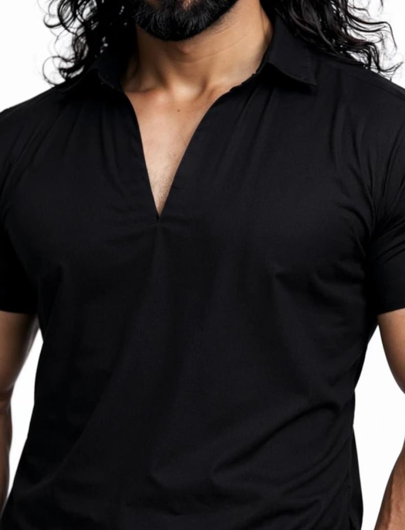 Men's Black Cotton Pathani Suit, Traditional Kurta Pajama Set image 4