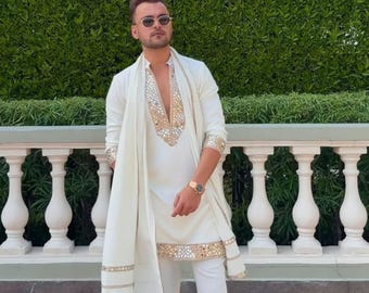 Embroidery Men's Kurta Traditional Shirt,wedding Kurta Pajama Set,